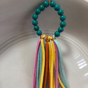 Multi-Colored Pastel Fringe and Turquoise Beaded Earrings